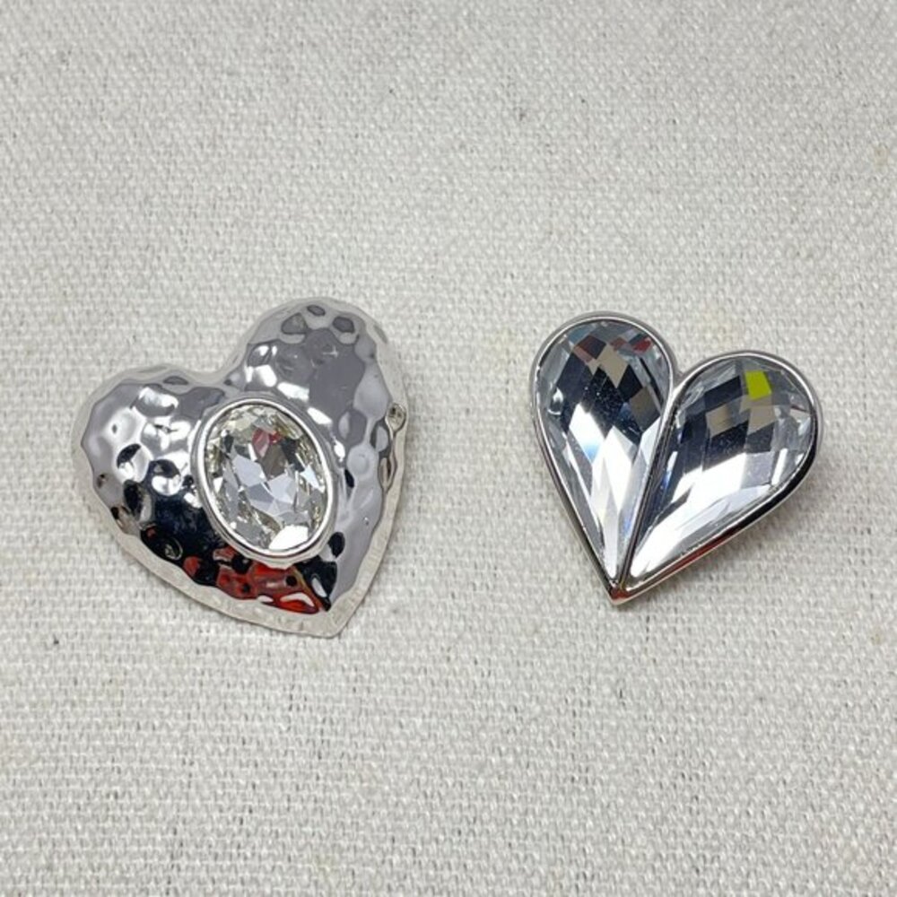 Faceted Heart Brooch Set of 2 Silver-Tone Love Valentine Shiny Bright Coquette‎
